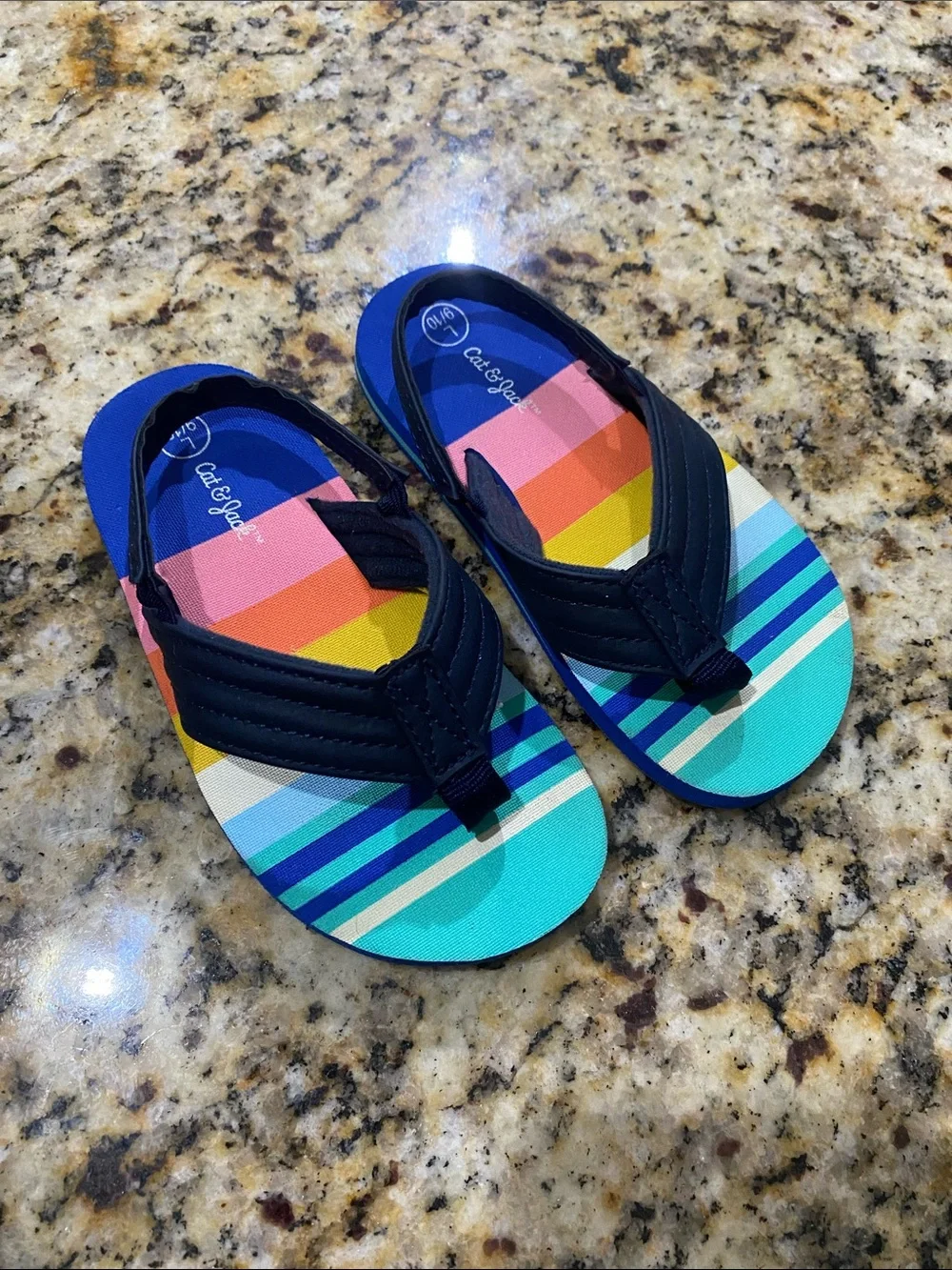 Cat & Jack Navy-Strap Rainbow Stripe Kids Flip Flops